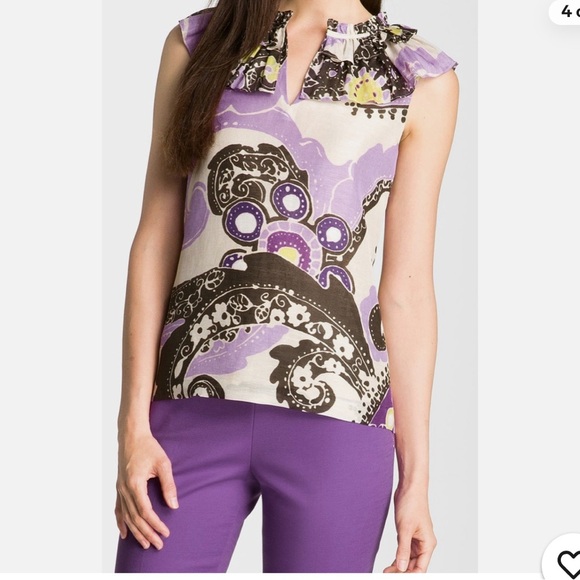 kate spade Tops - Kate Spade Purple and Brown silk and linen Patterned Blouse